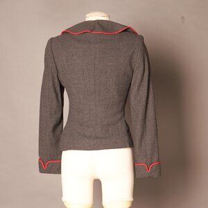 Ralph Lauren Womens Gray Red Trim Ruffle Blazer Jacket Wool